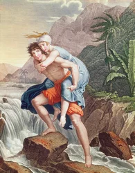 Paul trägt Virginie über den Fluss, 1805 (Farbstich)